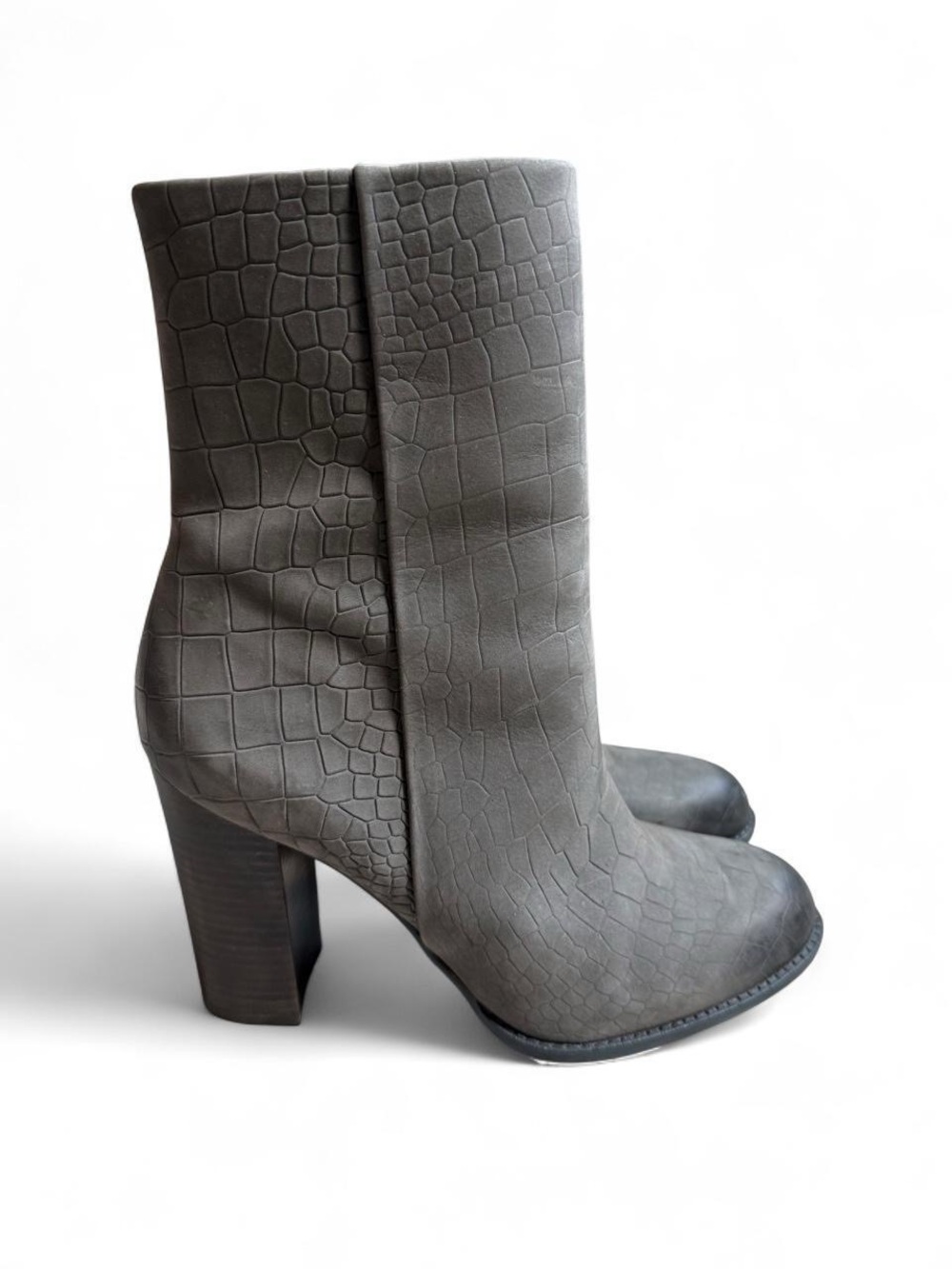 Sam Edelman Women's Gray Croc-Embossed Leather Block Heel Boots